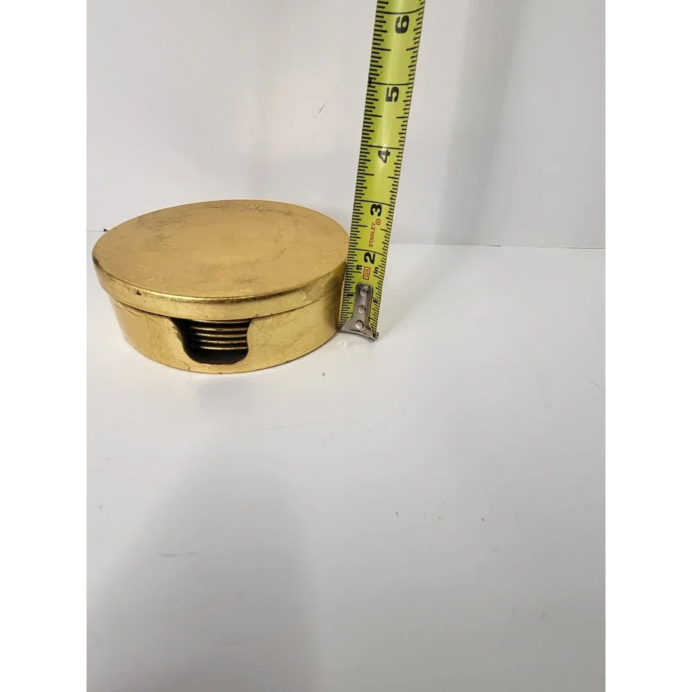 Vintage 1998 Royal Gallery Gold Leaf Coasters Set of 6 with Lidded Holder